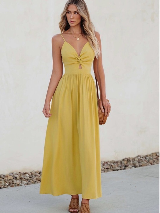 Cupshe Dresses & Skirts - Cupshe Yellow Twist-Front Maxi Dress